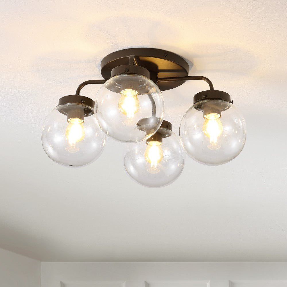 Jana 18" Farmhouse Rustic Iron/Glass LED Semi Flush Mount