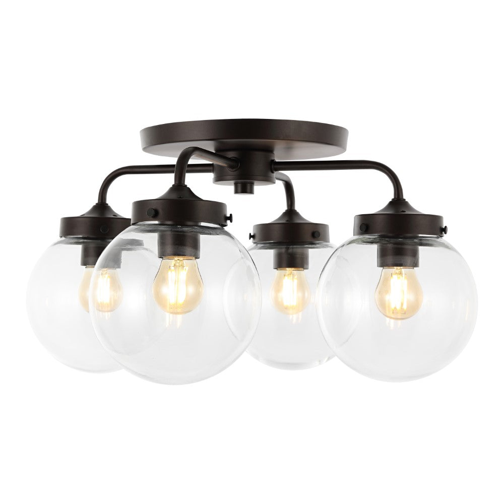 Jana 18" Farmhouse Rustic Iron/Glass LED Semi Flush Mount