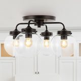 Jana 18" Farmhouse Rustic Iron/Glass LED Semi Flush Mount