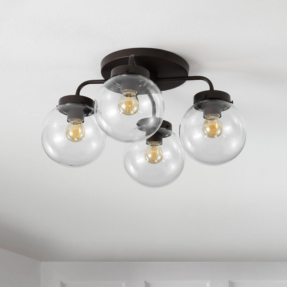 Jana 18" Farmhouse Rustic Iron/Glass LED Semi Flush Mount
