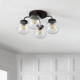 Jana 18" Farmhouse Rustic Iron/Glass LED Semi Flush Mount