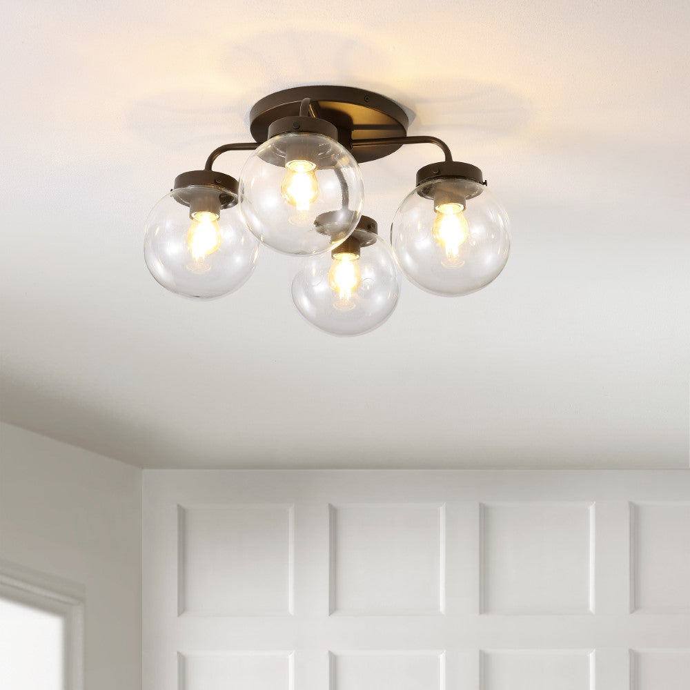 Jana 18" Farmhouse Rustic Iron/Glass LED Semi Flush Mount