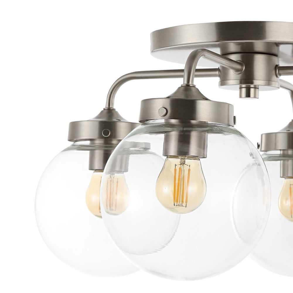 Jana 18" Farmhouse Rustic Iron/Glass LED Semi Flush Mount