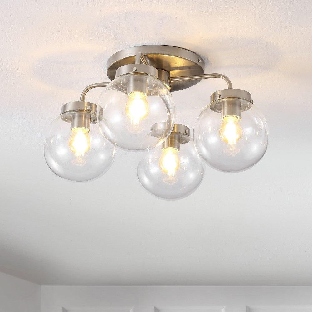 Jana 18" Farmhouse Rustic Iron/Glass LED Semi Flush Mount