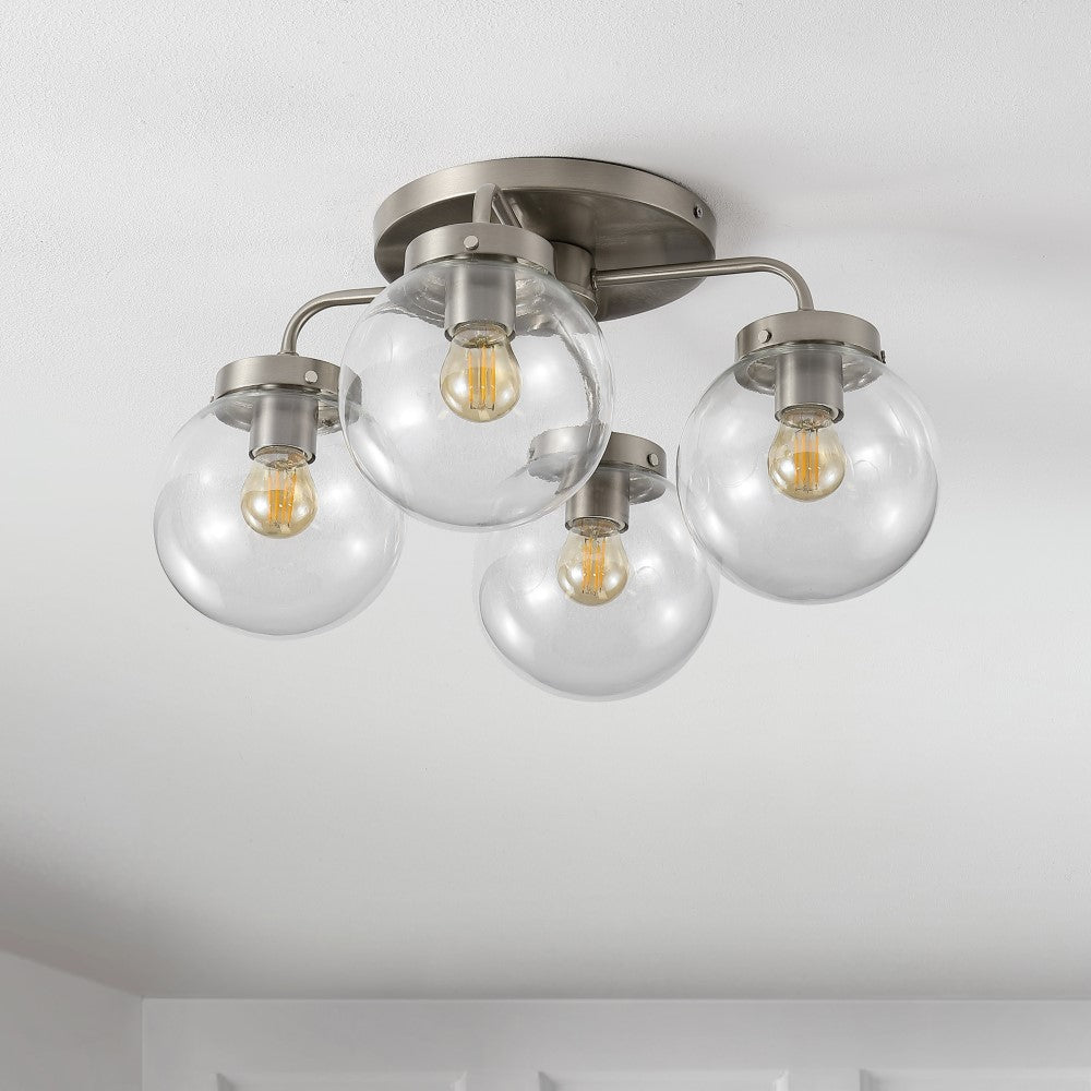 Jana 18" Farmhouse Rustic Iron/Glass LED Semi Flush Mount