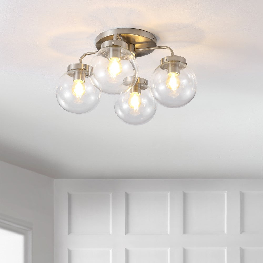 Jana 18" Farmhouse Rustic Iron/Glass LED Semi Flush Mount