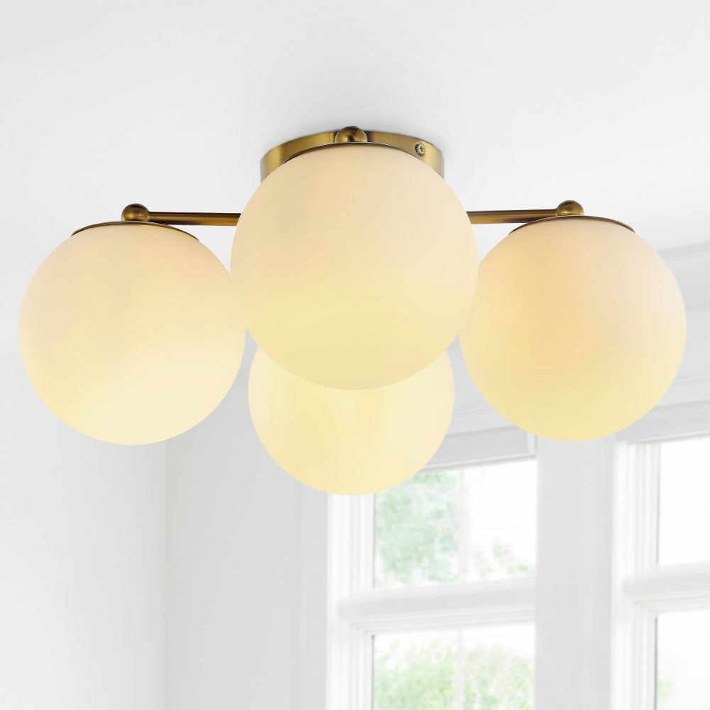 Rios 18" Bohemian Farmhouse Iron/Frosted Glass LED Semi Flush Mount