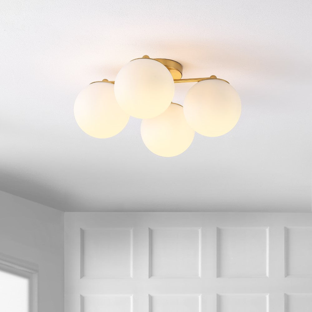 Rios 18" Bohemian Farmhouse Iron/Frosted Glass LED Semi Flush Mount