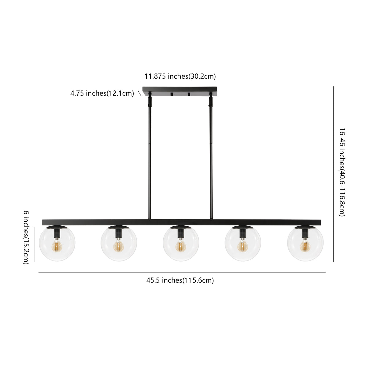 Rogers Parisian 45.5" Modern Glam Iron Globe Linear LED Pendant