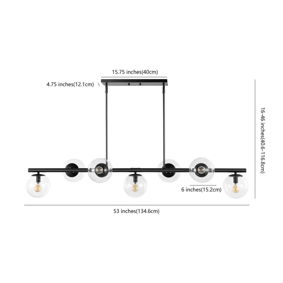 Rogers Parisian 45.5" Modern Glam Iron Globe Linear LED Pendant