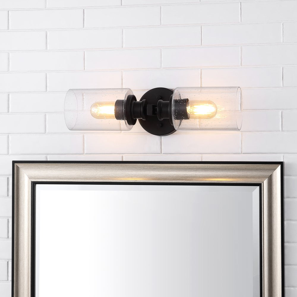 Spencer Edison 16.5" Cylinder Iron/Seeded Glass Farmhouse Contemporary LED Wall Sconce