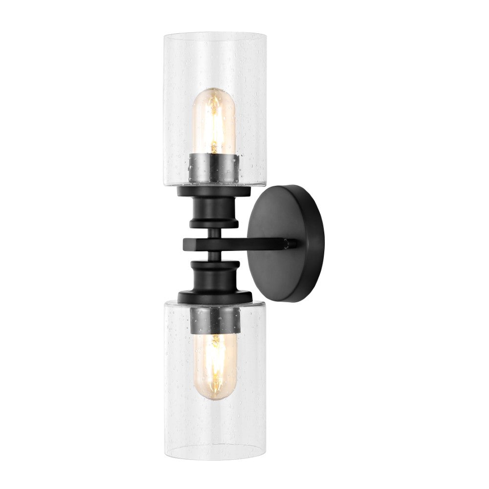 Spencer Edison 16.5" Cylinder Iron/Seeded Glass Farmhouse Contemporary LED Wall Sconce