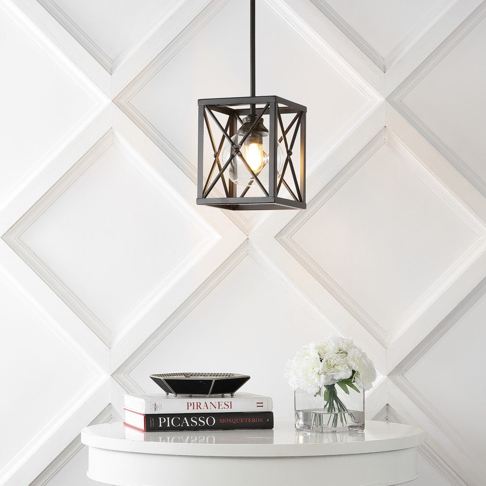 Darwin 8" Industrial Farmhouse Iron/Glass LED Pendant