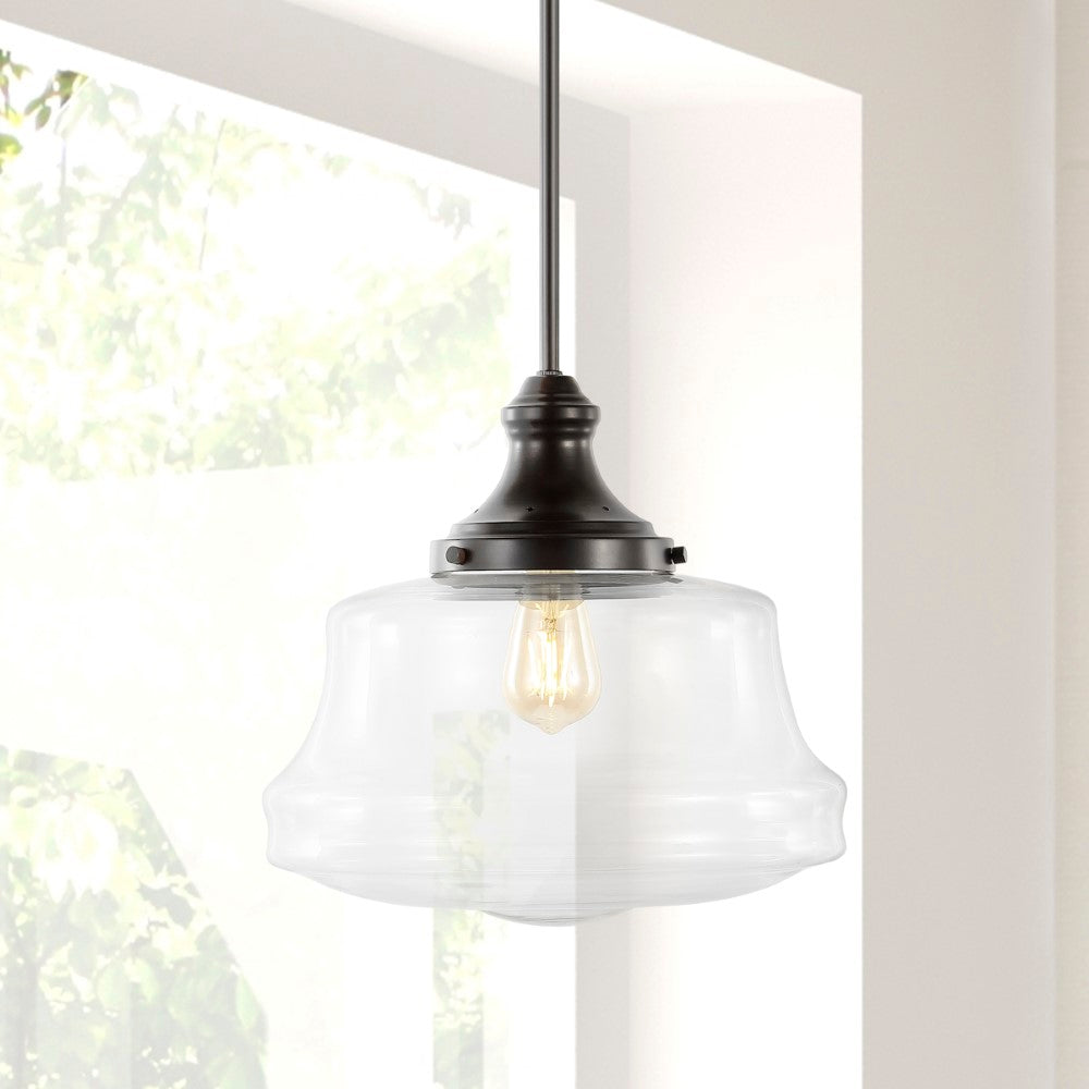 Meyer 14" Bohemian Farmhouse Iron/Glass LED Pendant