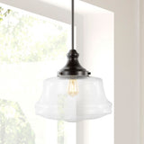 Meyer 14" Bohemian Farmhouse Iron/Glass LED Pendant