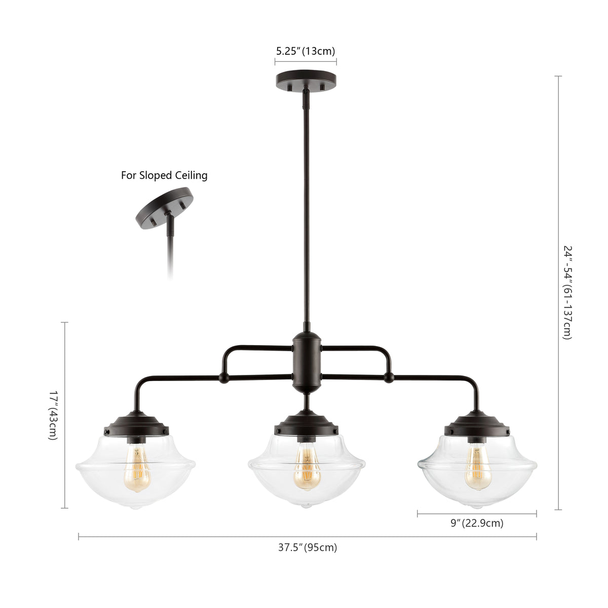 Calvin Contemporary 37.5" Industrial Farmhouse Rustic Iron/Glass Linear LED Pendant
