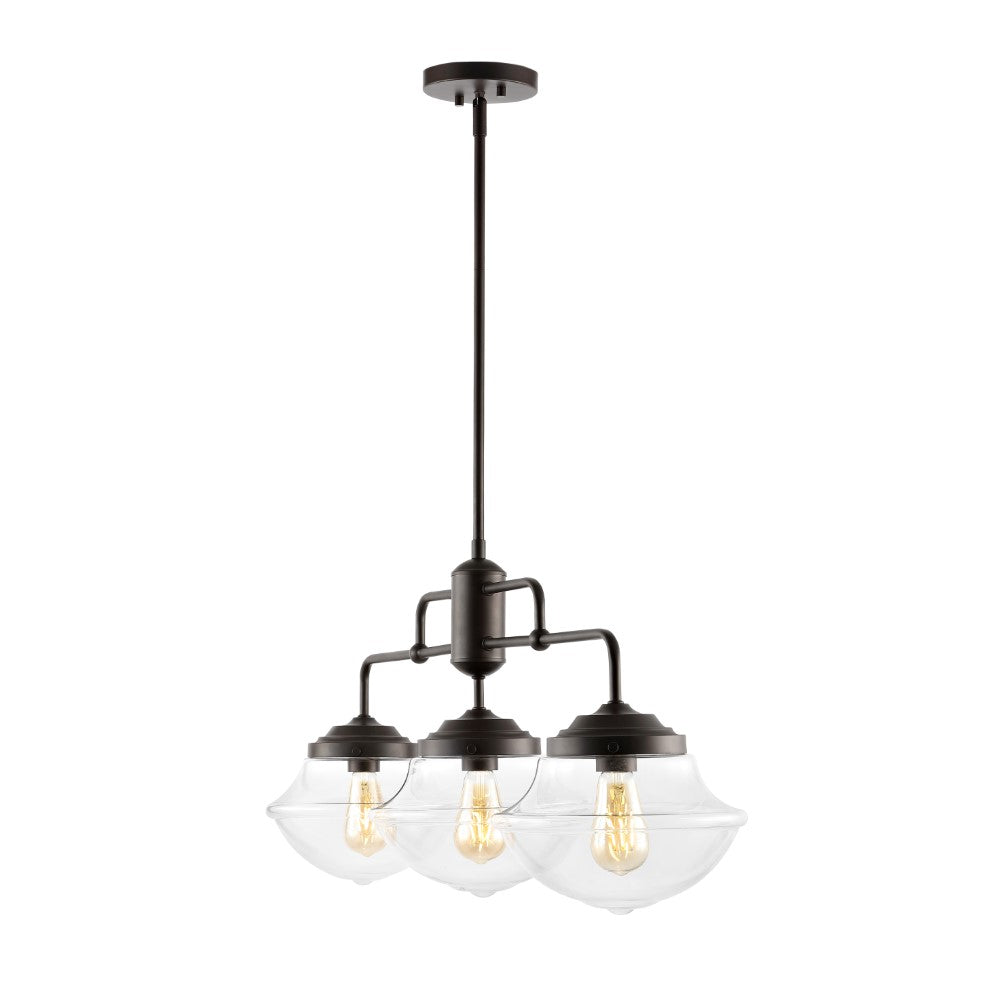 Calvin Contemporary 37.5" Industrial Farmhouse Rustic Iron/Glass Linear LED Pendant