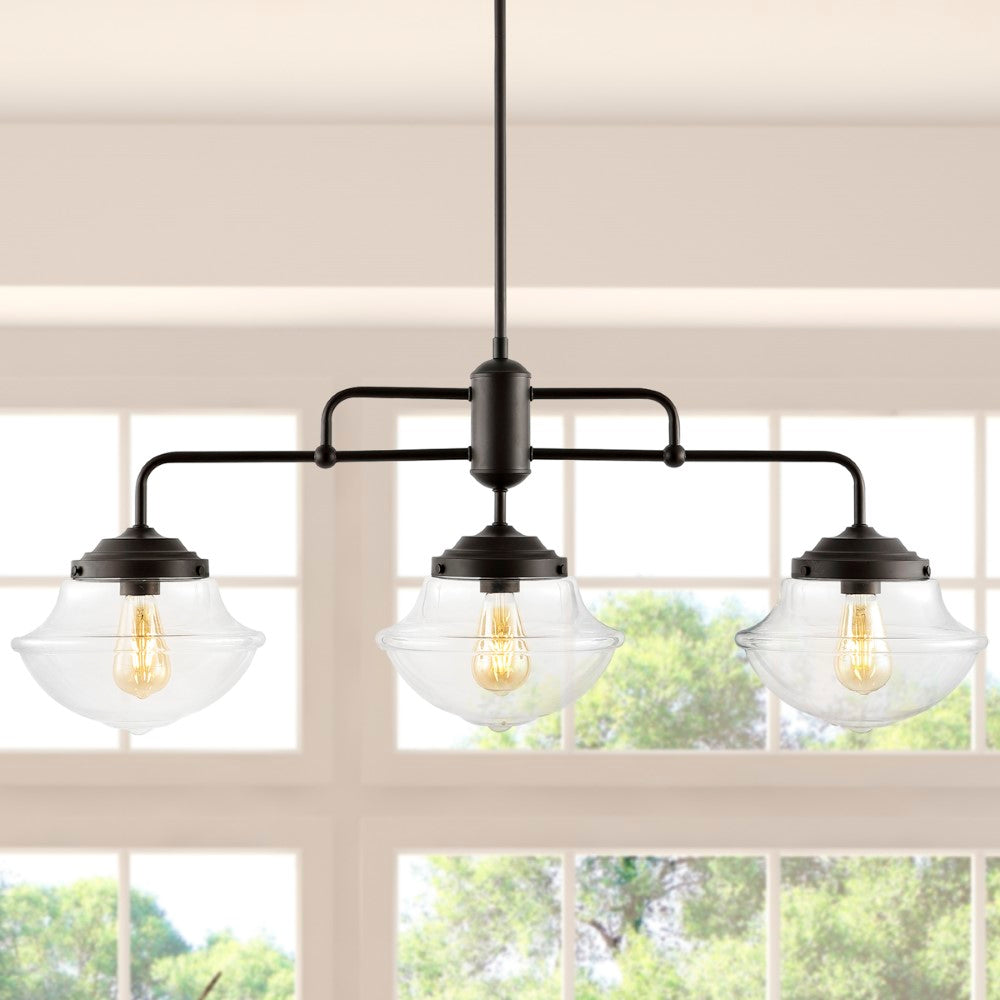 Calvin Contemporary 37.5" Industrial Farmhouse Rustic Iron/Glass Linear LED Pendant