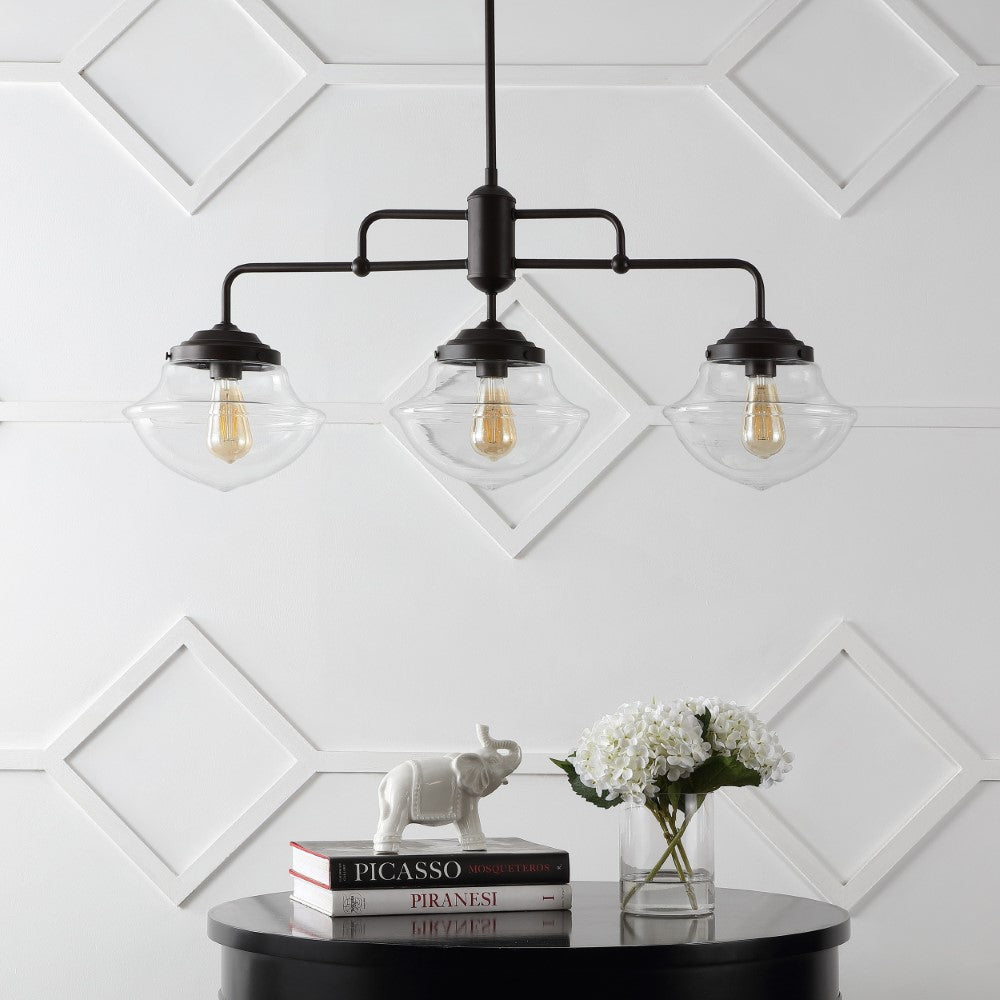 Calvin Contemporary 37.5" Industrial Farmhouse Rustic Iron/Glass Linear LED Pendant
