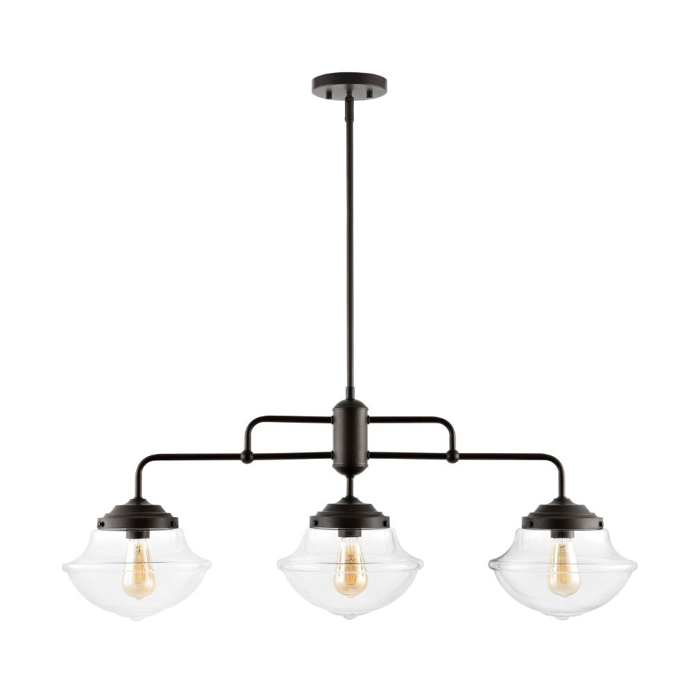 Calvin Contemporary 37.5" Industrial Farmhouse Rustic Iron/Glass Linear LED Pendant
