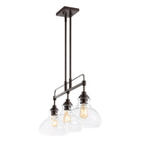 Etched 32.5" Farmhouse Industrial Iron/Glass Linear LED Pendant