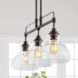Etched 32.5" Farmhouse Industrial Iron/Glass Linear LED Pendant