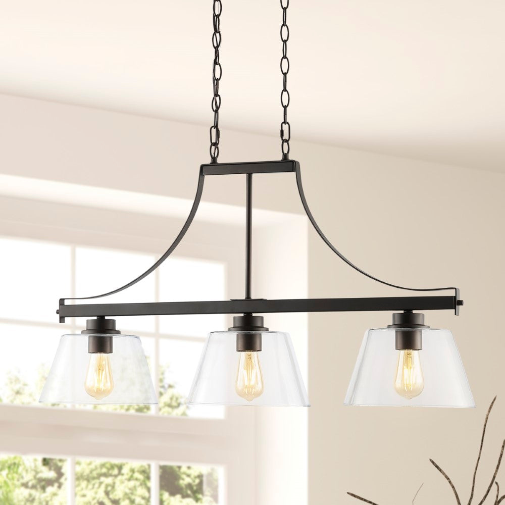 Rick 36" Industrial Farmhouse Iron/Glass Linear LED Pendant