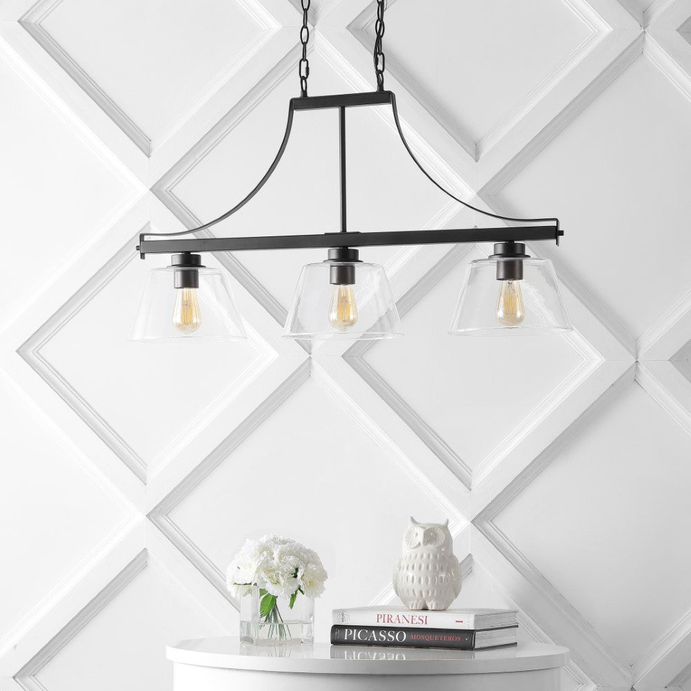 Rick 36" Industrial Farmhouse Iron/Glass Linear LED Pendant
