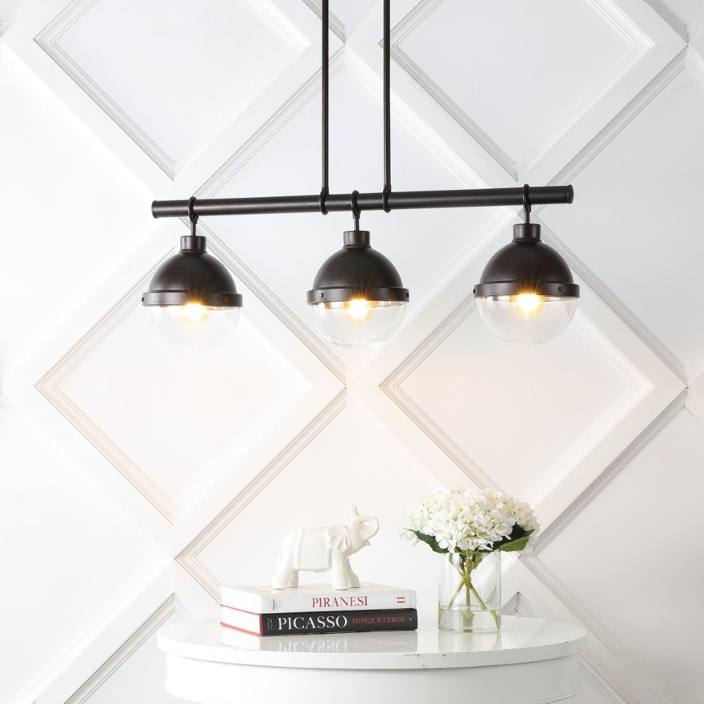 Asher 33" Industrial Farmhouse Iron/Glass Linear LED Pendant