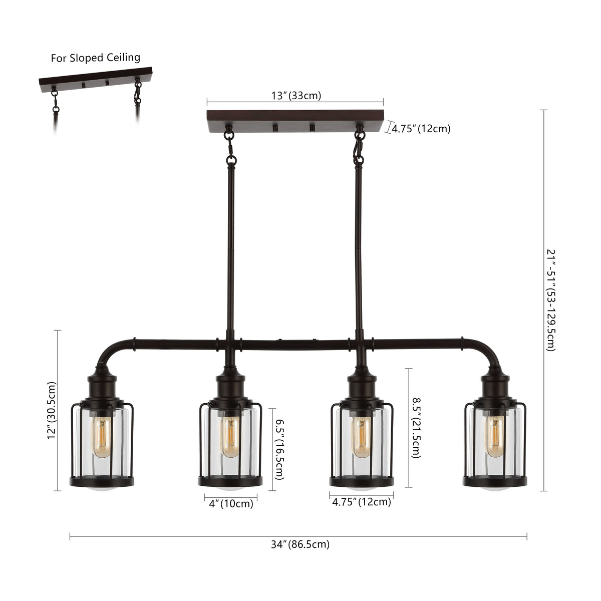 Pathson 34" Farmhouse Industrial Iron/Glass Linear LED Pendant