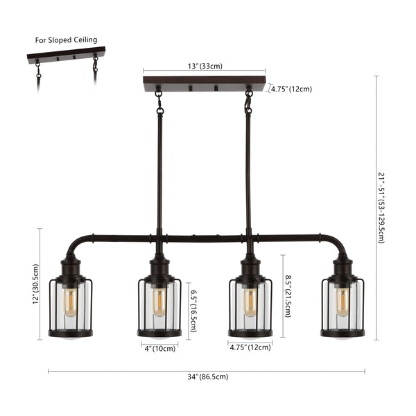 Dimension Image Oil Rubbed Bronze/Clear / 4 Light
