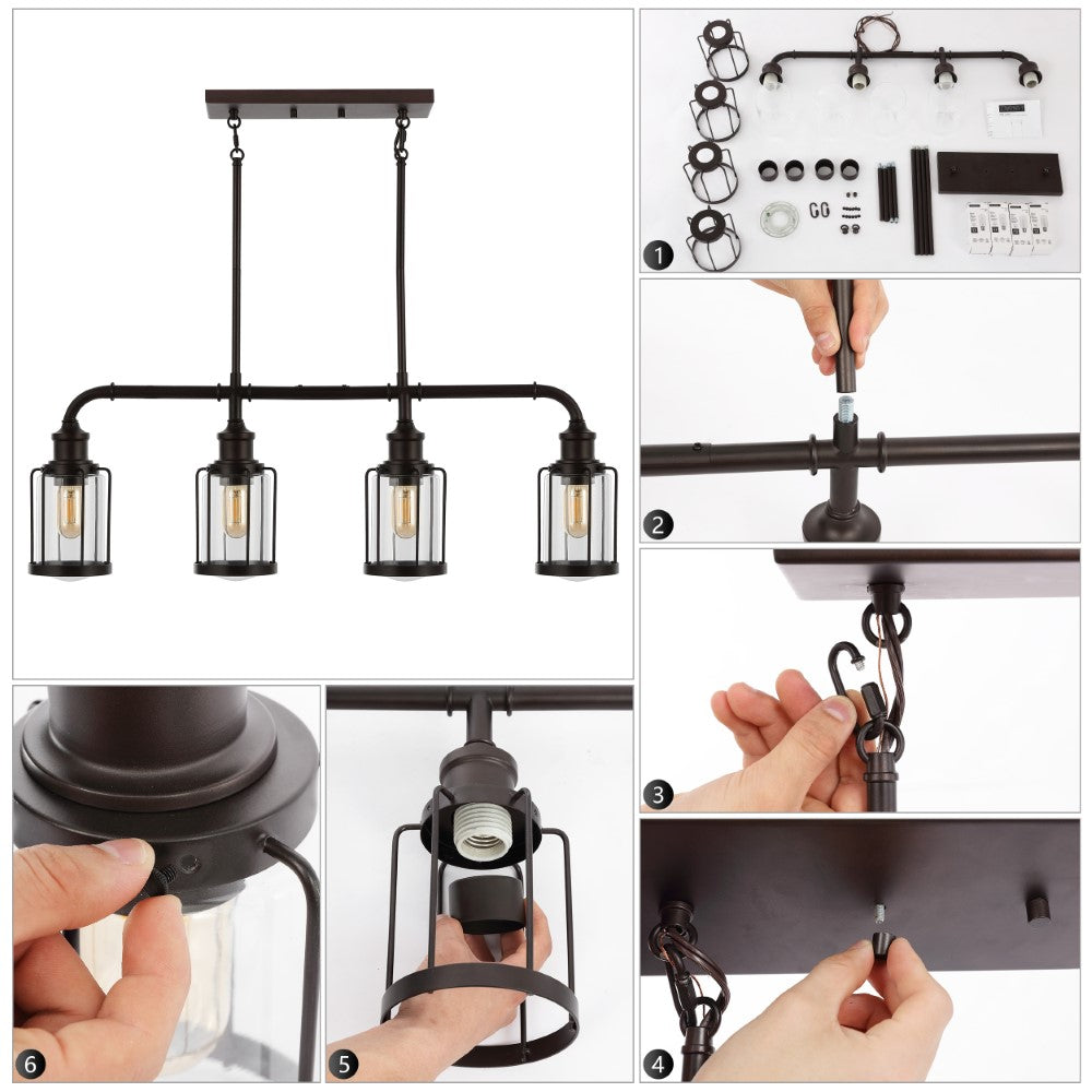 Pathson 34" Farmhouse Industrial Iron/Glass Linear LED Pendant