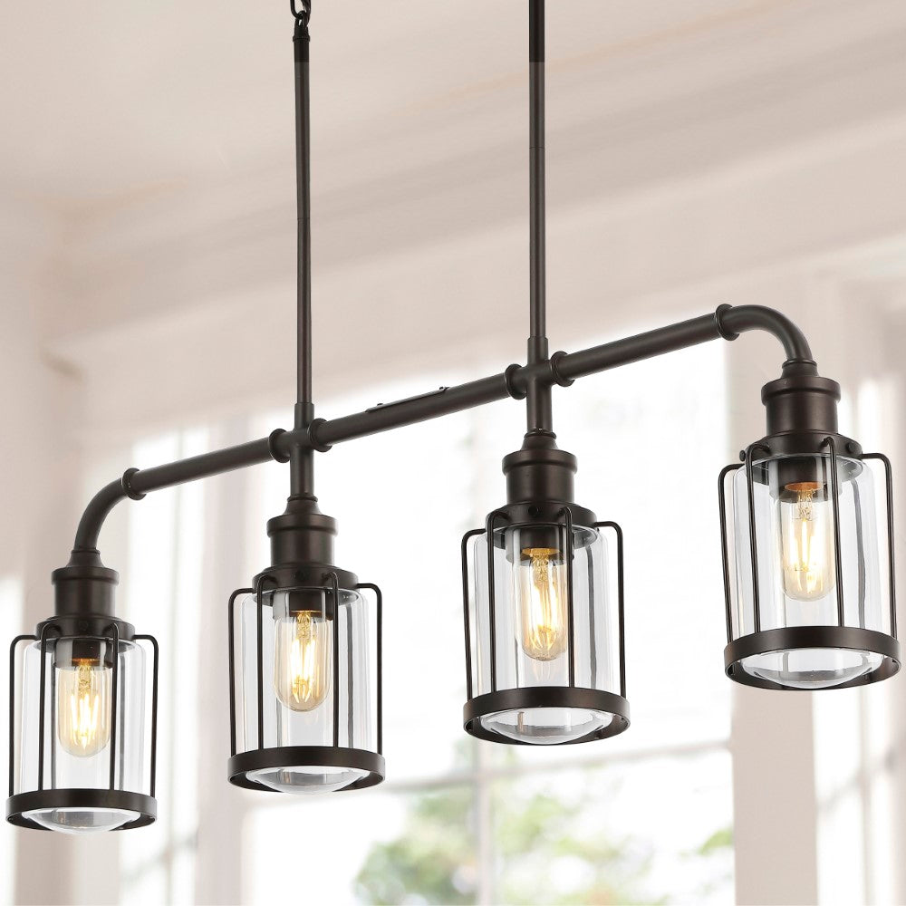 Pathson 34" Farmhouse Industrial Iron/Glass Linear LED Pendant