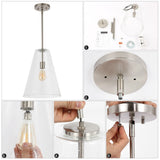 Cone 11.5" Mid-Century Modern Iron/Seeded Glass LED Pendant