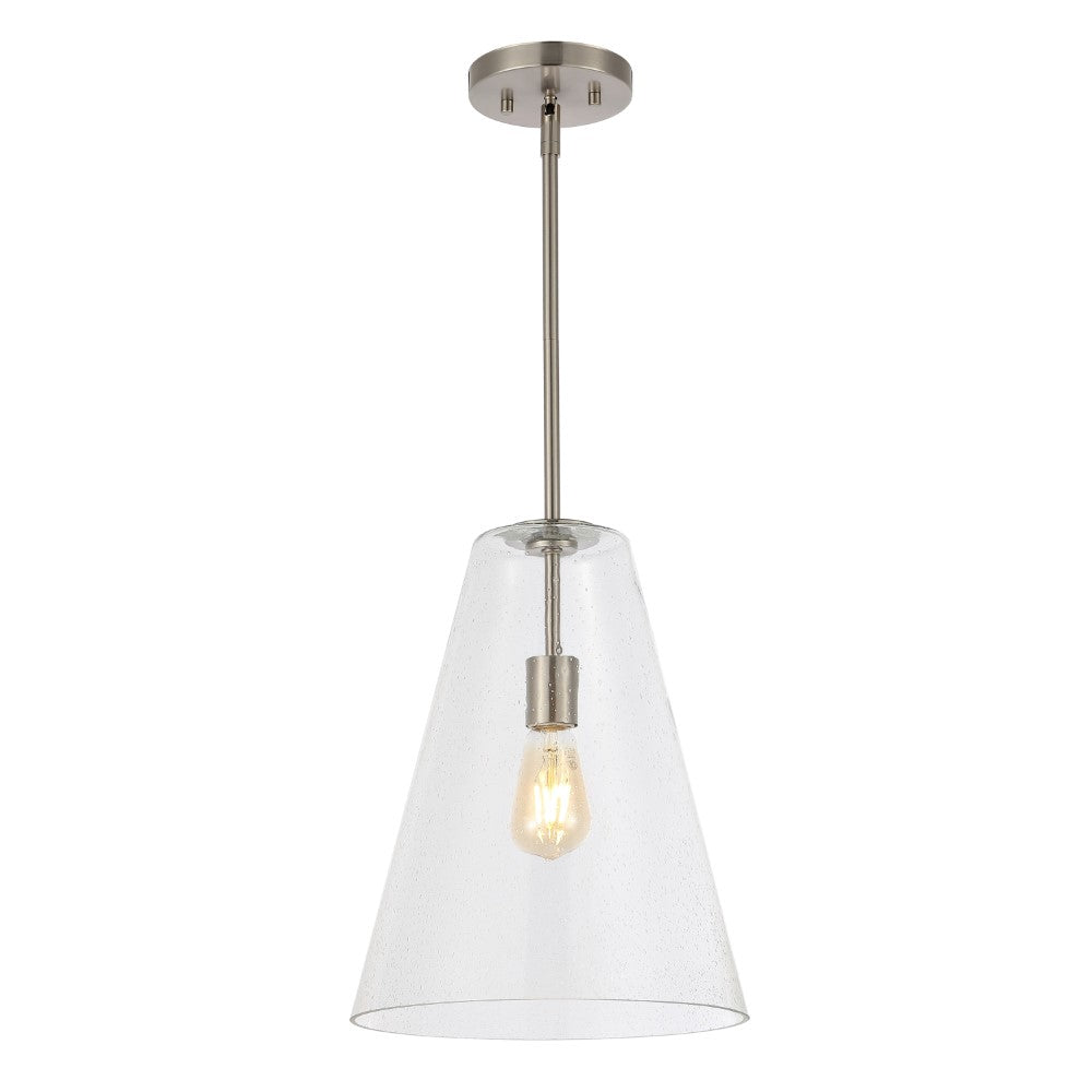Cone 11.5" Mid-Century Modern Iron/Seeded Glass LED Pendant