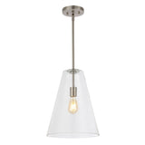 Cone 11.5" Mid-Century Modern Iron/Seeded Glass LED Pendant