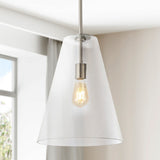 Cone 11.5" Mid-Century Modern Iron/Seeded Glass LED Pendant