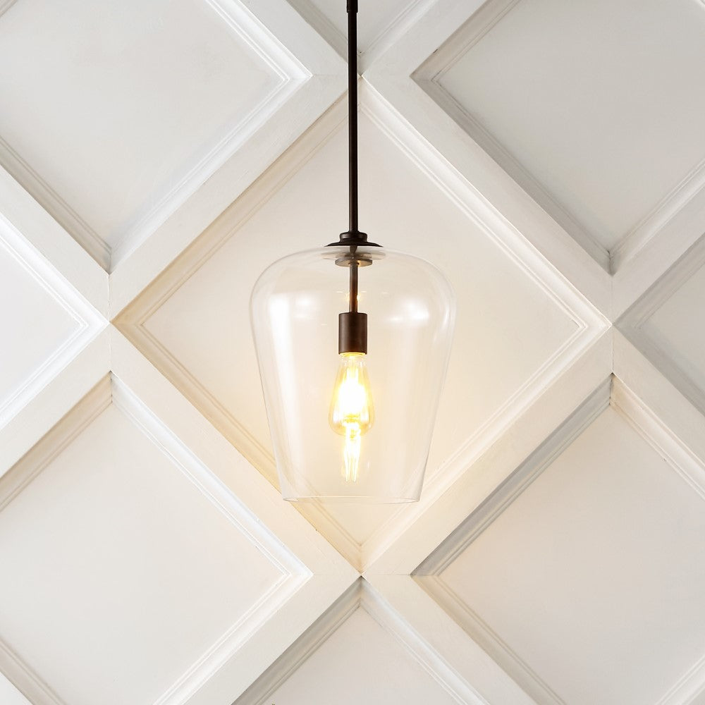 Solid 11.25" Industrial Farmhouse Iron/Glass LED Pendant
