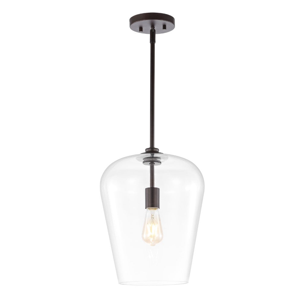 Solid 11.25" Industrial Farmhouse Iron/Glass LED Pendant