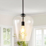 Solid 11.25" Industrial Farmhouse Iron/Glass LED Pendant