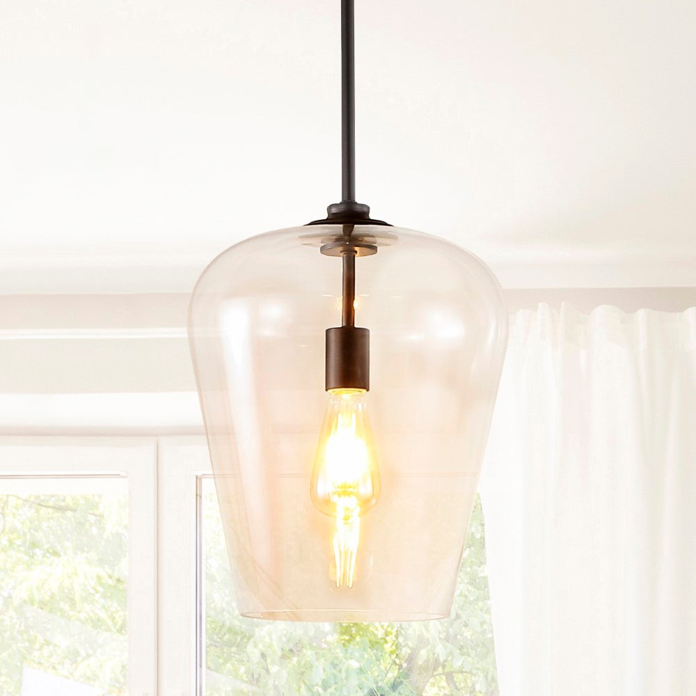 Solid 11.25" Industrial Farmhouse Iron/Glass LED Pendant