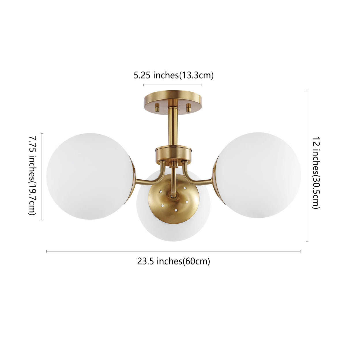 Geo 23.5" 3-Light Bohemian Farmhouse Iron/Frosted Glass LED Semi Flush Mount