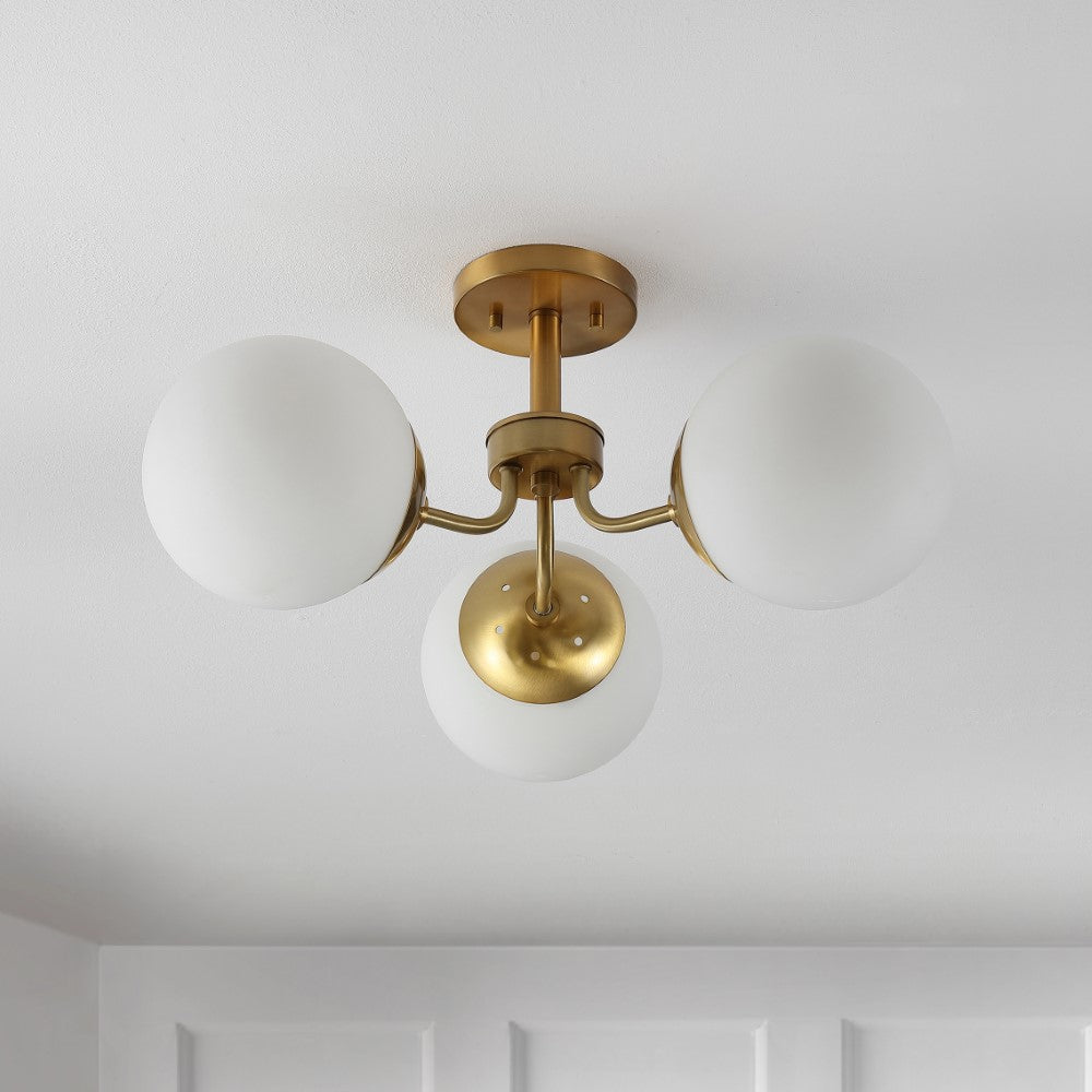 Geo 23.5" 3-Light Bohemian Farmhouse Iron/Frosted Glass LED Semi Flush Mount