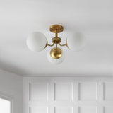 Geo 23.5" 3-Light Bohemian Farmhouse Iron/Frosted Glass LED Semi Flush Mount