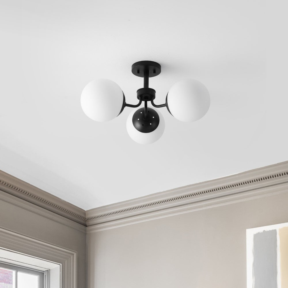 Geo 23.5" 3-Light Bohemian Farmhouse Iron/Frosted Glass LED Semi Flush Mount