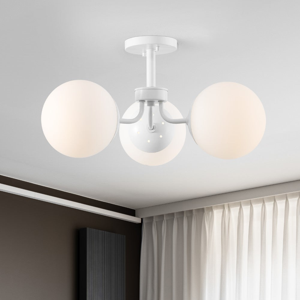 Geo 23.5" 3-Light Bohemian Farmhouse Iron/Frosted Glass LED Semi Flush Mount