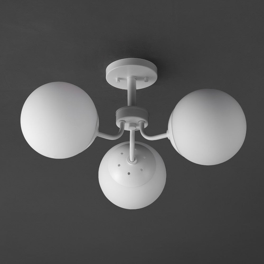 Geo 23.5" 3-Light Bohemian Farmhouse Iron/Frosted Glass LED Semi Flush Mount