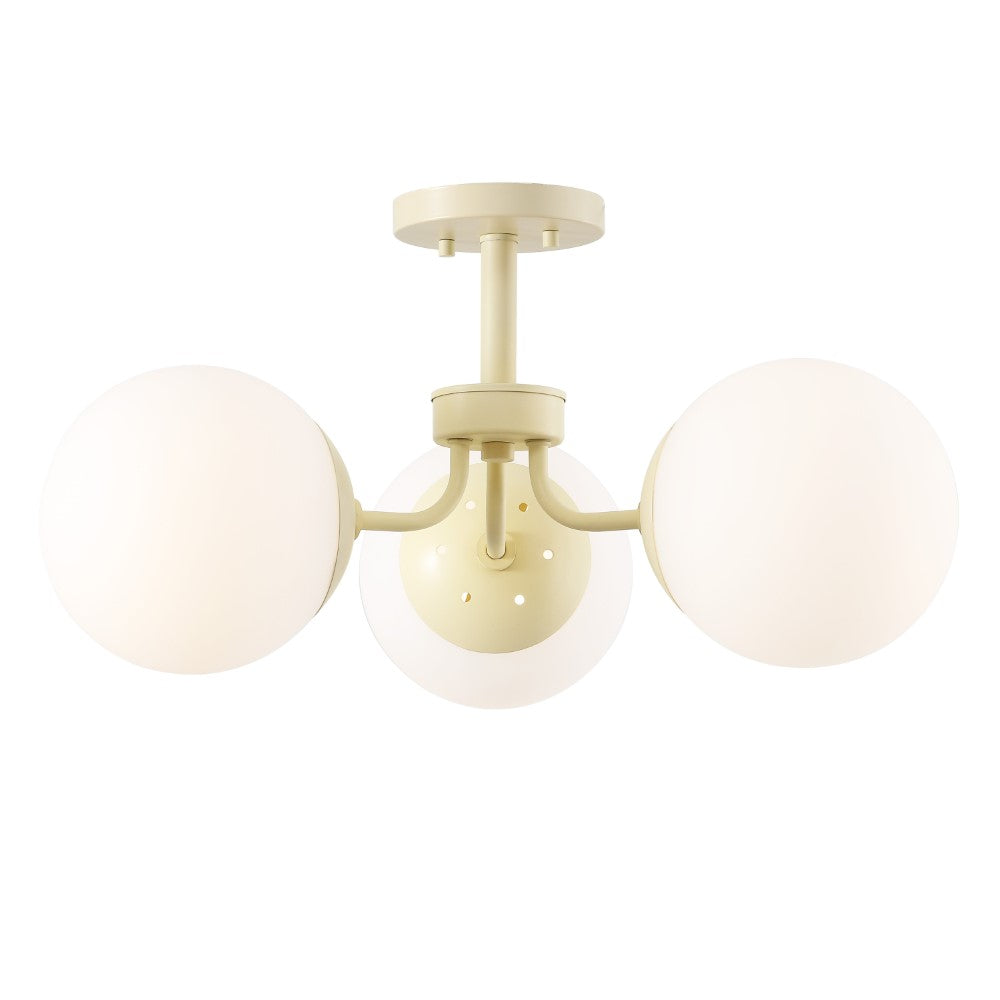 Geo 23.5" 3-Light Bohemian Farmhouse Iron/Frosted Glass LED Semi Flush Mount