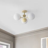 Geo 23.5" 3-Light Bohemian Farmhouse Iron/Frosted Glass LED Semi Flush Mount