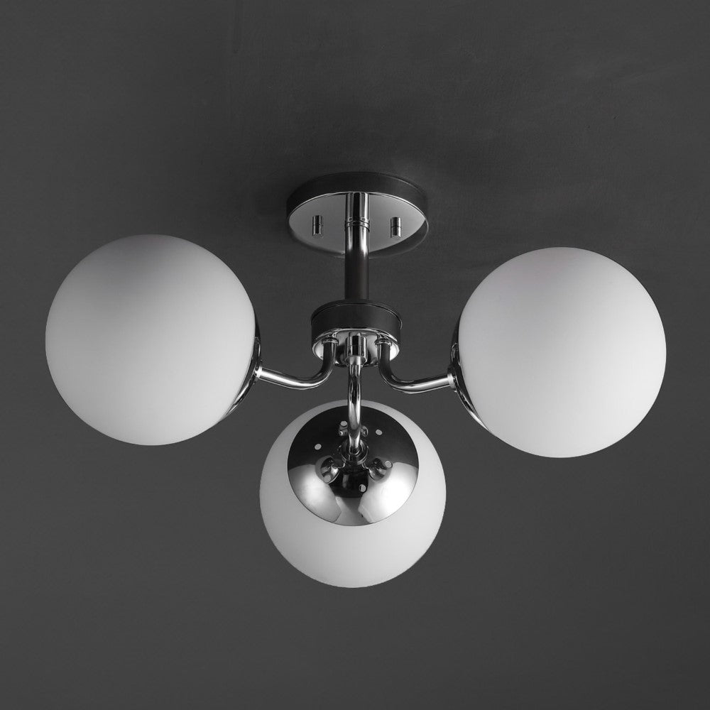 Geo 23.5" 3-Light Bohemian Farmhouse Iron/Frosted Glass LED Semi Flush Mount